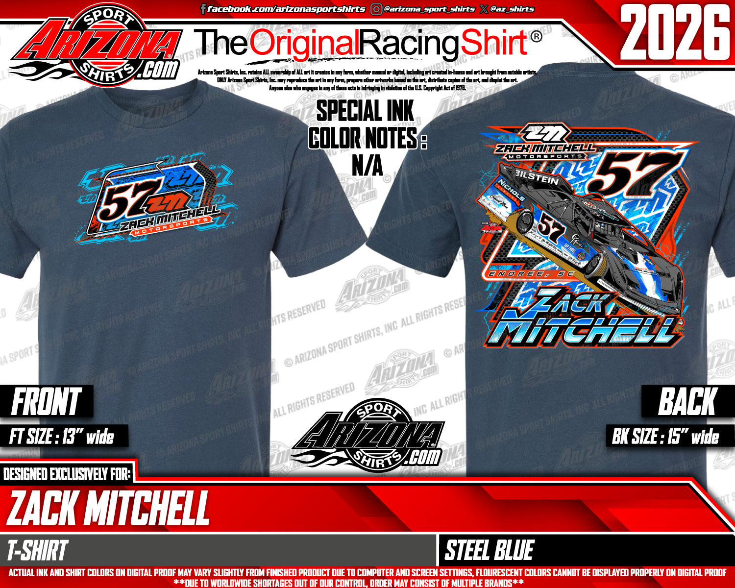 Zack Mitchell 2026 Primary Car- Steel Blue